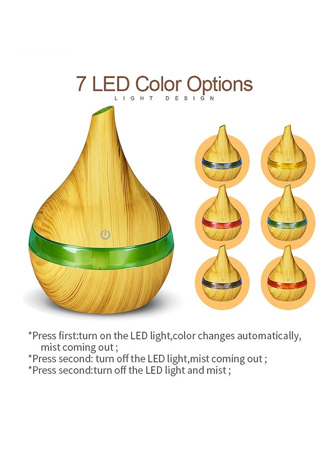 USB Air Humidifier u0026 Aroma Diffuser - 300ml Large Mist Quiet Bedroom Office Desktop, Wood Grain Design with Night Light, Essential Oil Air Purifier