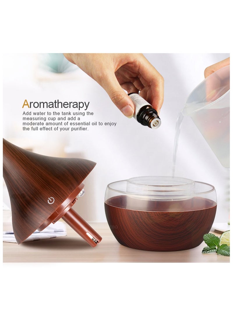 USB Air Humidifier u0026 Aroma Diffuser - 300ml Large Mist Quiet Bedroom Office Desktop, Wood Grain Design with Night Light, Essential Oil Air Purifier