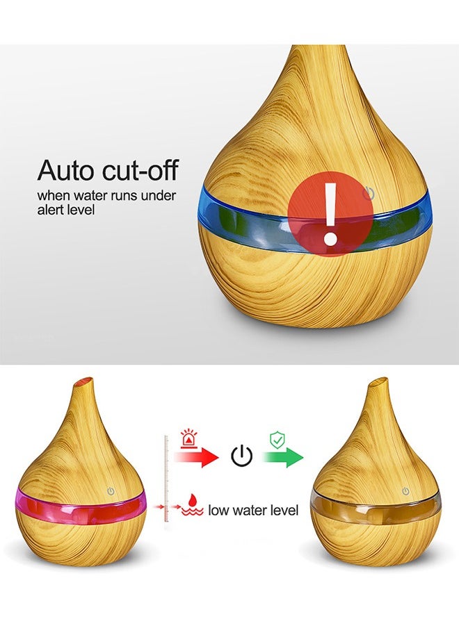 USB Air Humidifier u0026 Aroma Diffuser - 300ml Large Mist Quiet Bedroom Office Desktop, Wood Grain Design with Night Light, Essential Oil Air Purifier