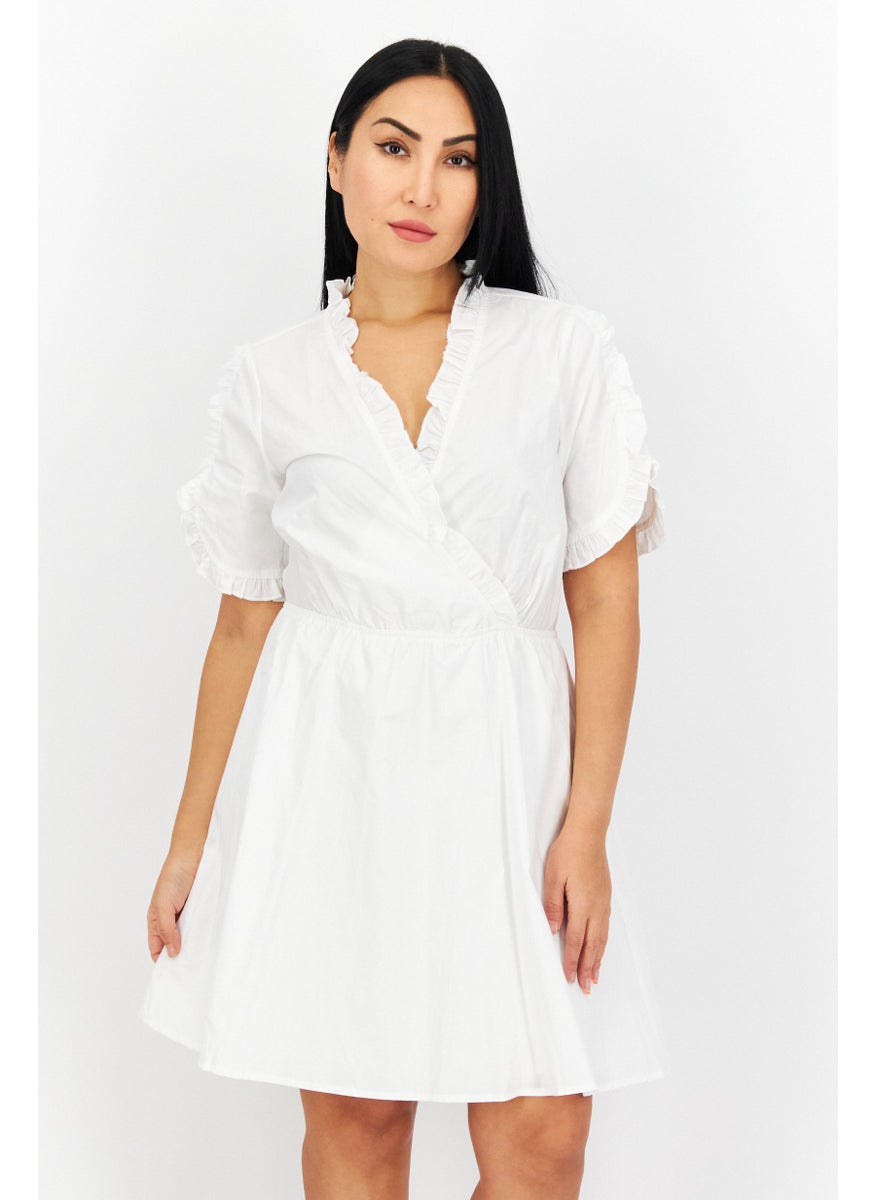 Women Plain Mini Dress, White