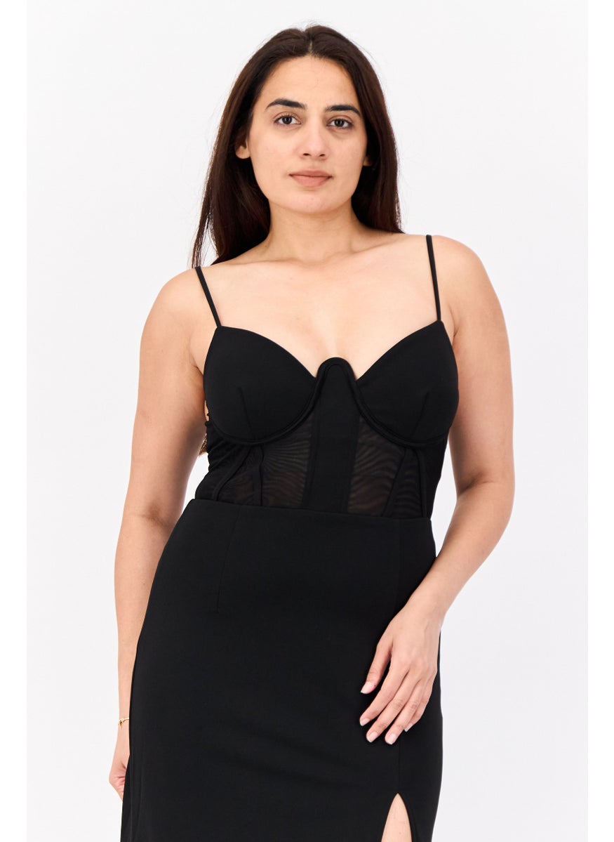 Women Solid Maxi Dress, Black