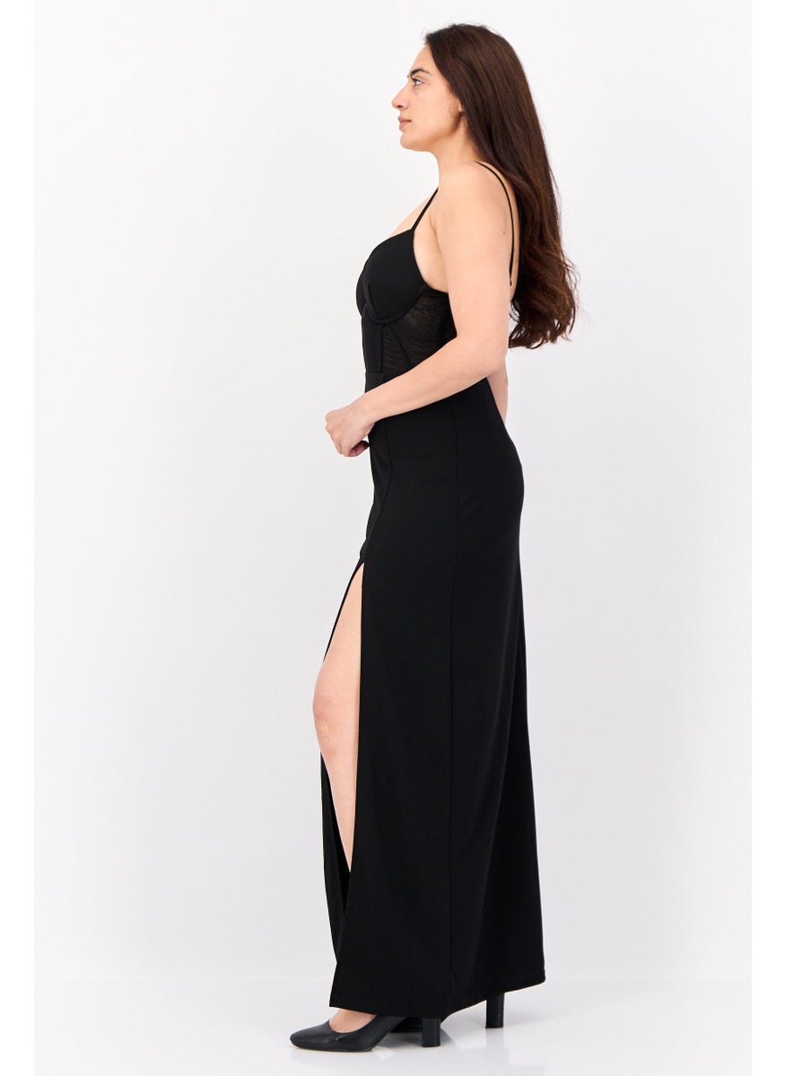 Women Solid Maxi Dress, Black