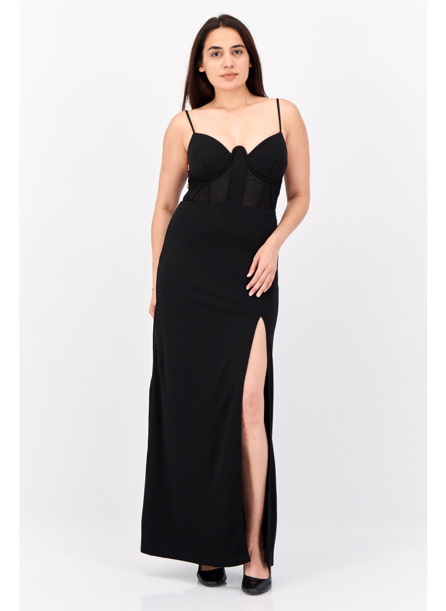 Women Solid Maxi Dress, Black