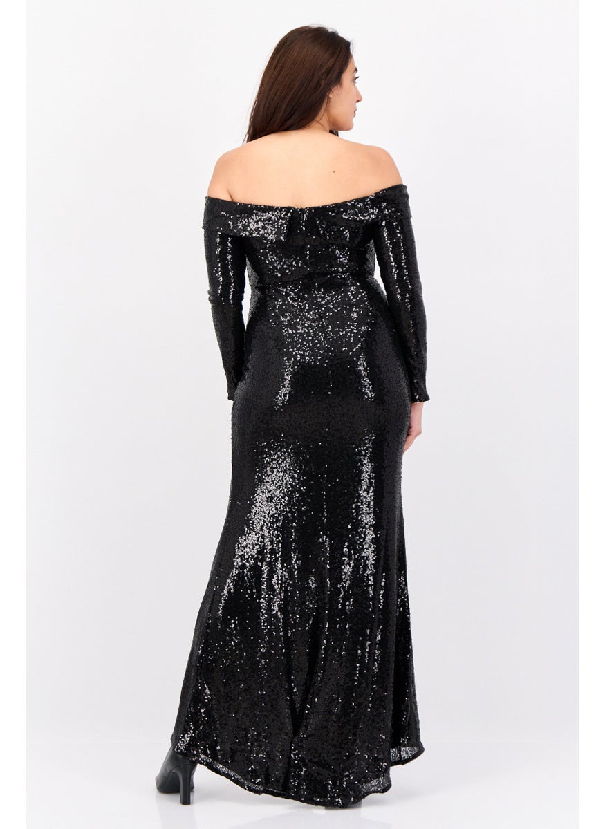 Women Sequined Maxi Dess, Black