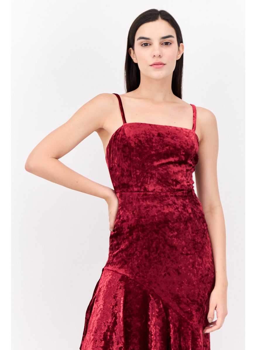 Women Plain Midi Dress, Maroon