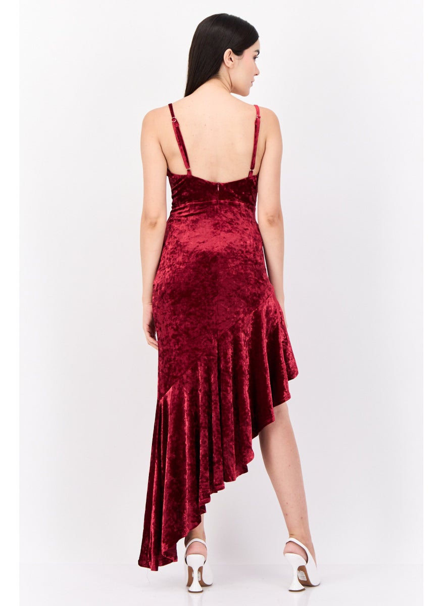 Women Plain Midi Dress, Maroon