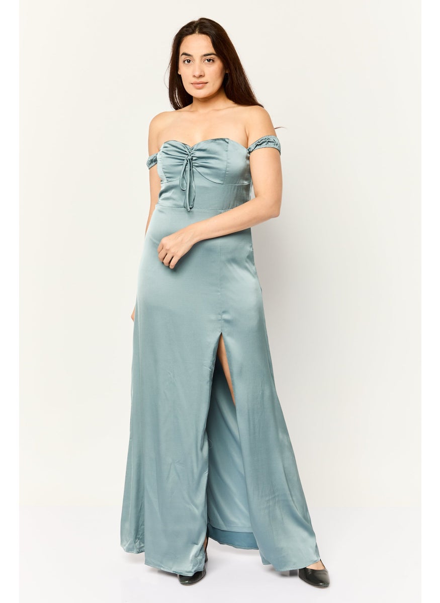 Women Plain Wedding Guest Maxi Dress, Aegean Teal