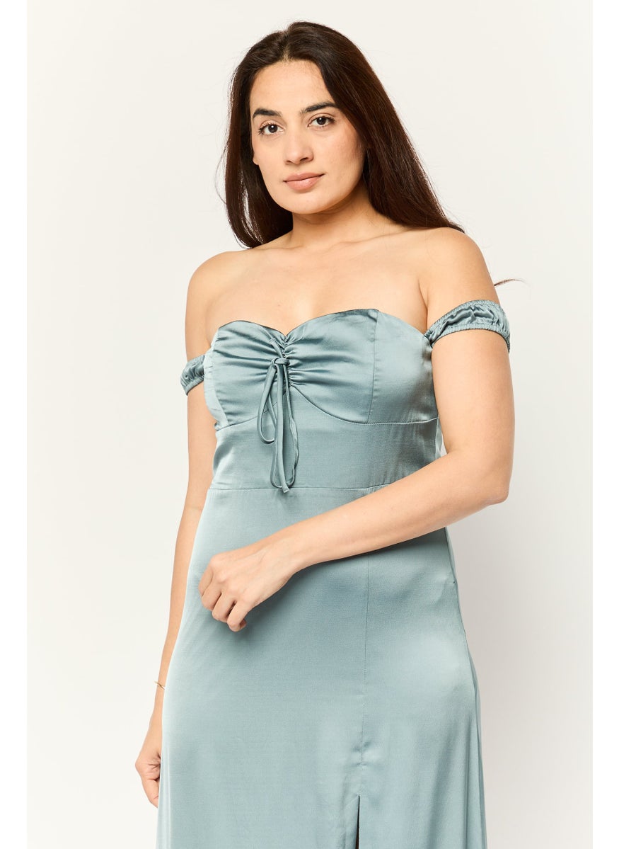 Women Plain Wedding Guest Maxi Dress, Aegean Teal