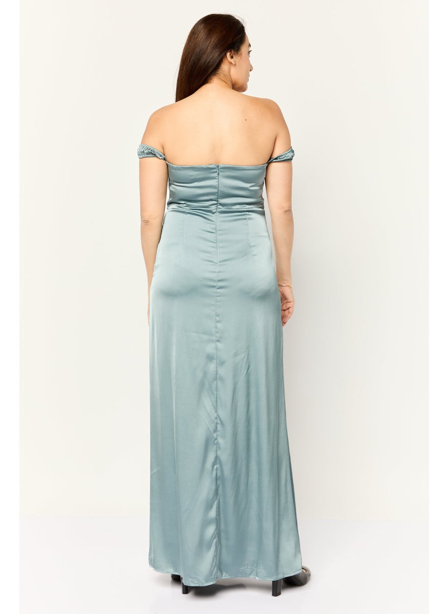 Women Plain Wedding Guest Maxi Dress, Aegean Teal