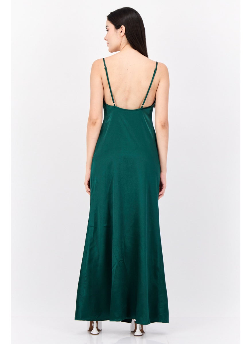 Women Plain Maxi Dress, Green