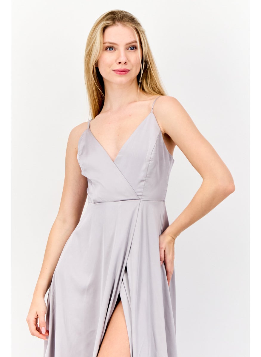 Women Plain Maxi Dress, Grey