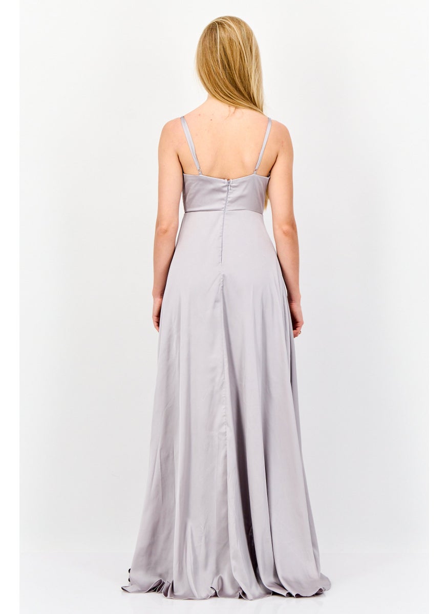 Women Plain Maxi Dress, Grey