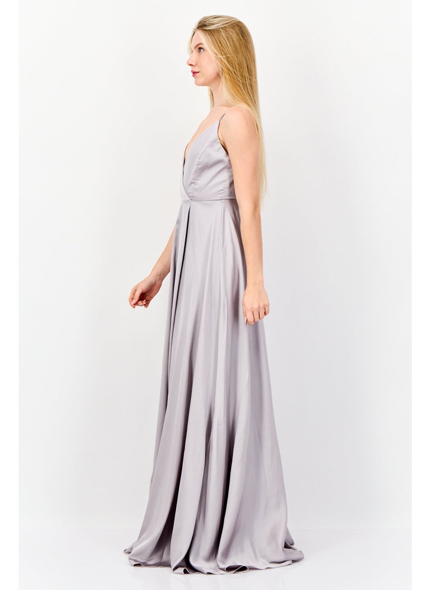 Women Plain Maxi Dress, Grey