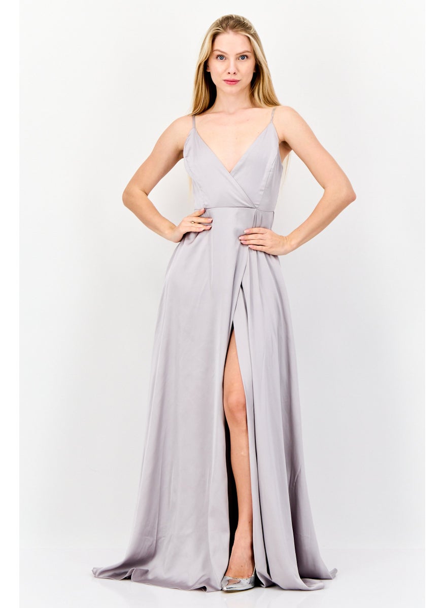 Women Plain Maxi Dress, Grey