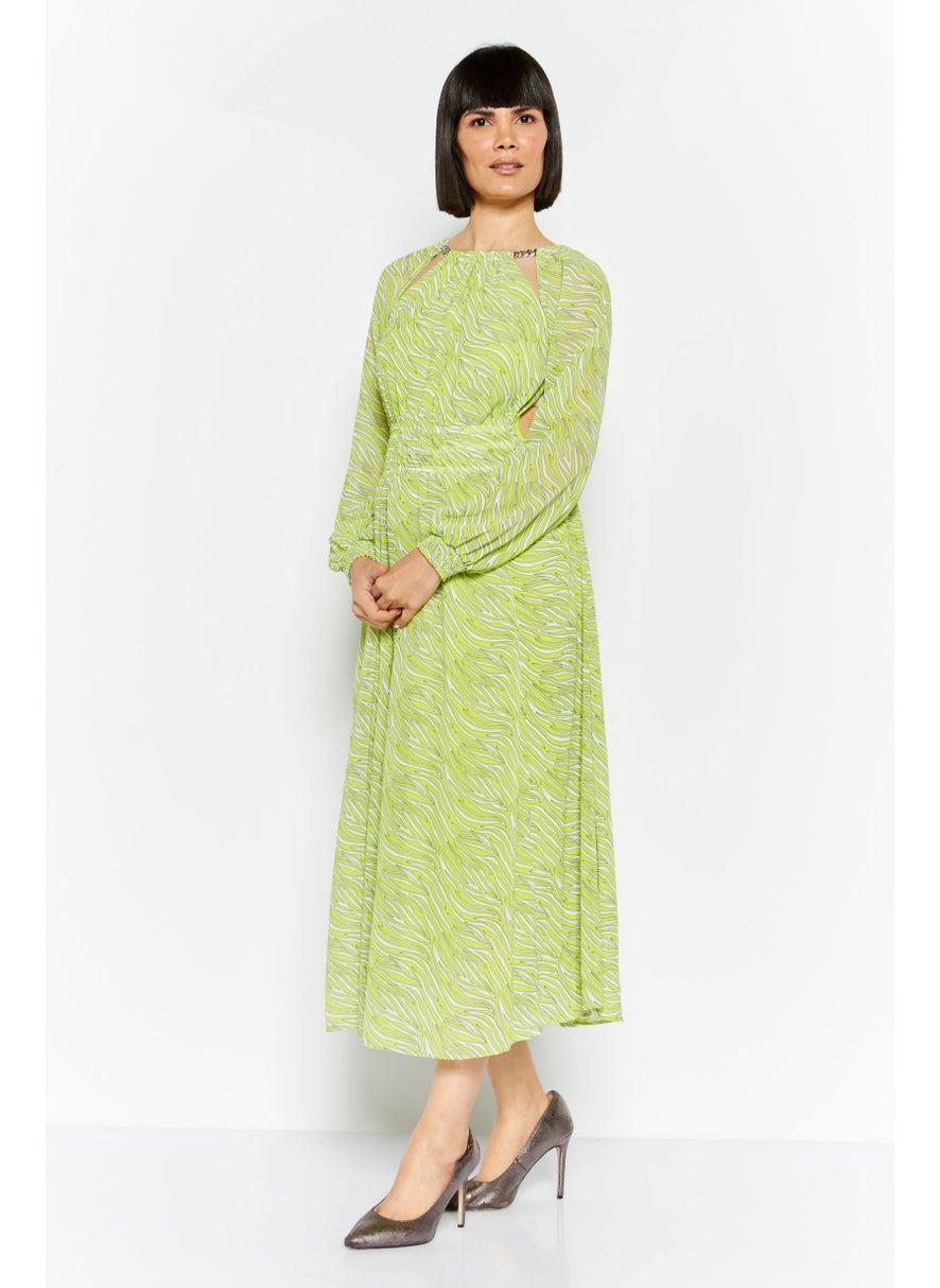 Women Animal Print Midi Dress, Green