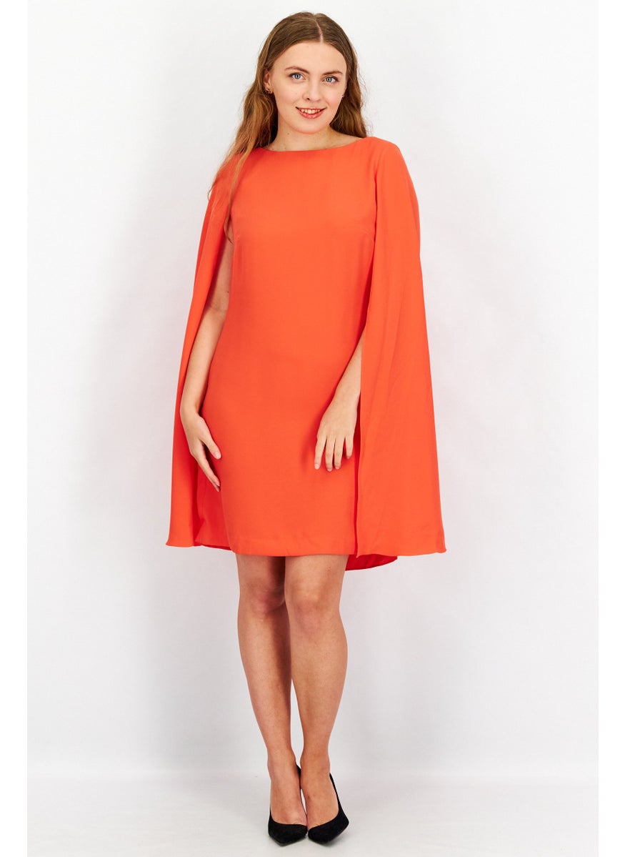 Women Cape Georgette Cocktail Dress, Orange