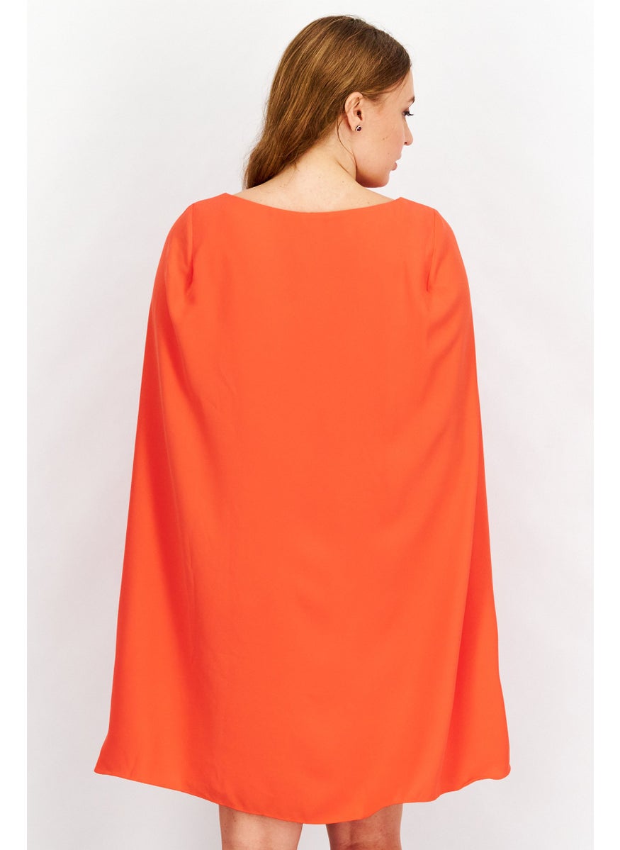 Women Cape Georgette Cocktail Dress, Orange