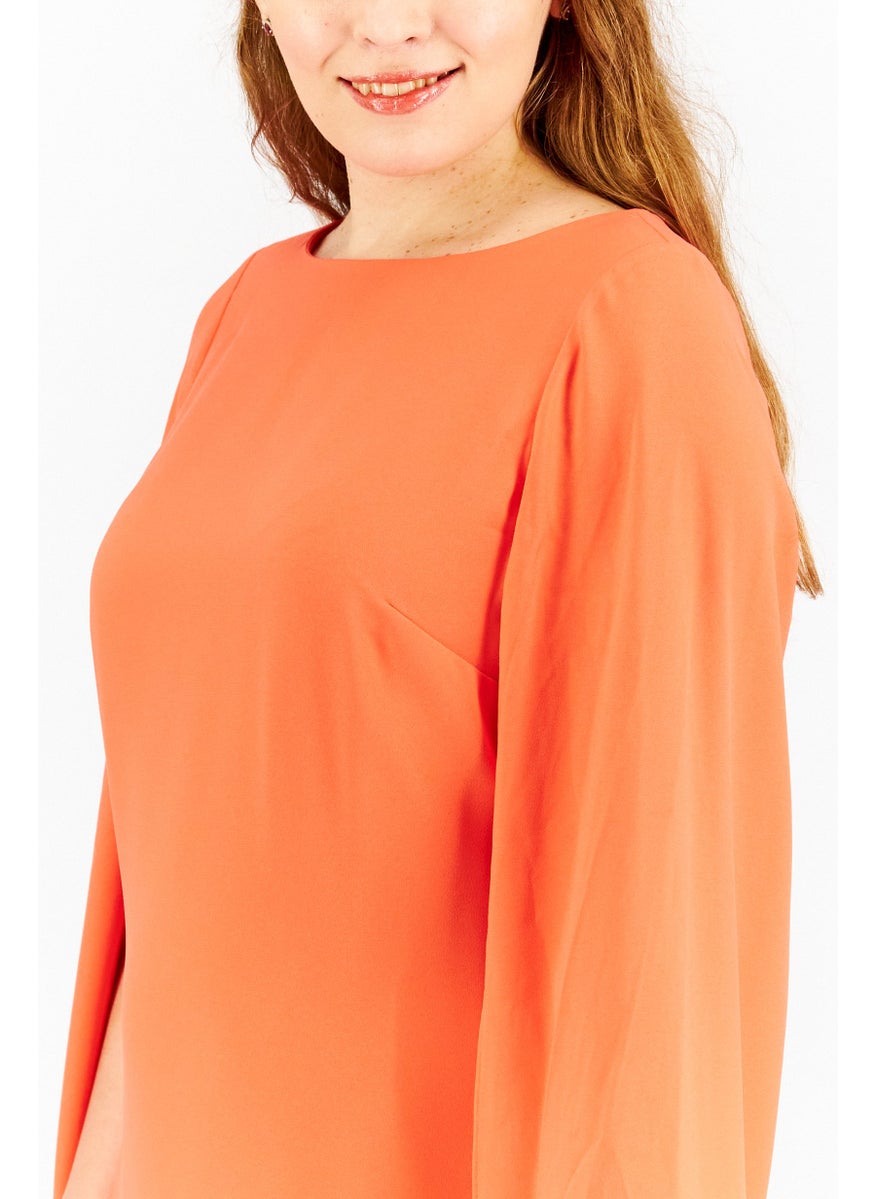 Women Cape Georgette Cocktail Dress, Orange