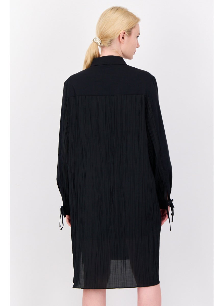 Women Plain Shirt Dress, Black