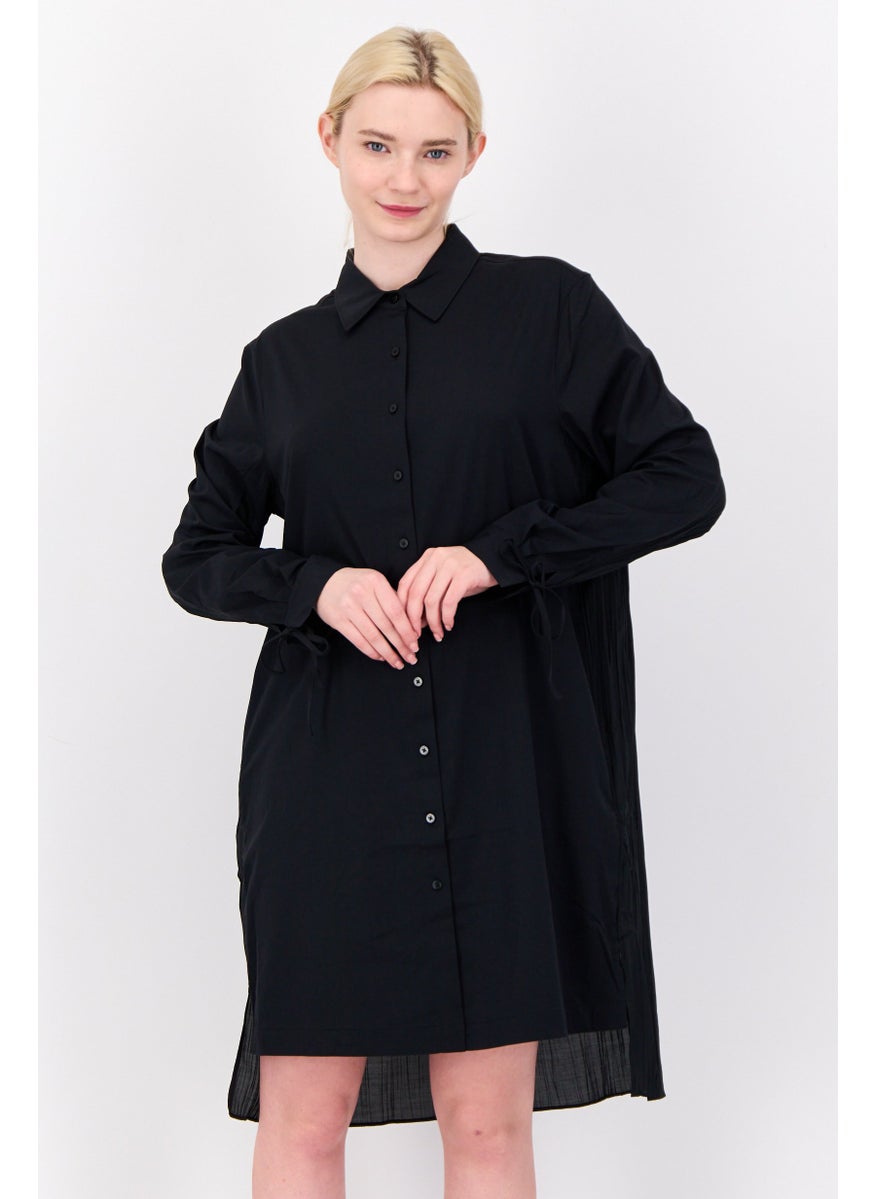 Women Plain Shirt Dress, Black