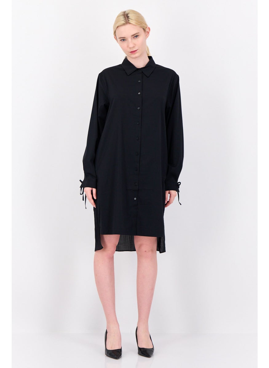 Women Plain Shirt Dress, Black