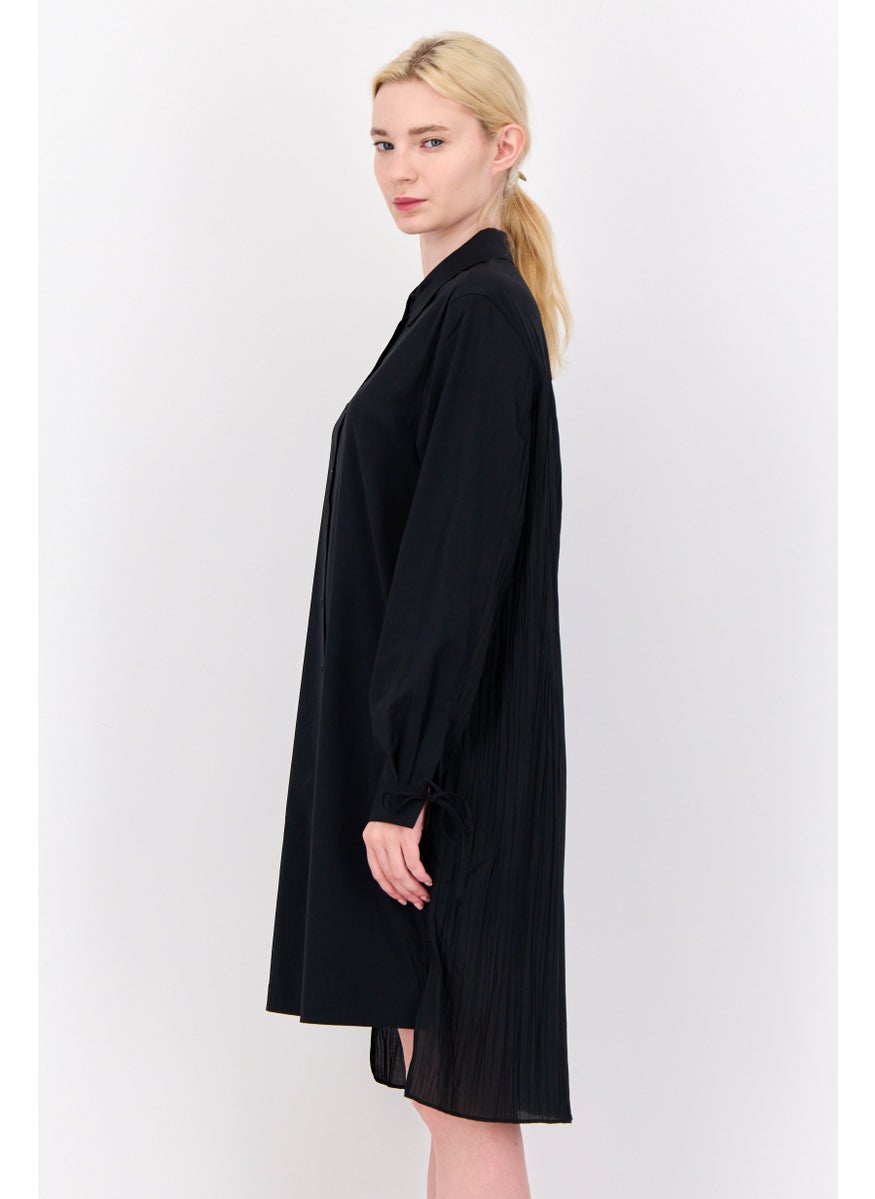 Women Plain Shirt Dress, Black