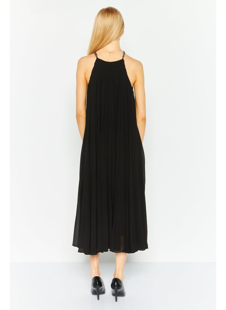 Women Pleated Chain Midi Dress, Black
