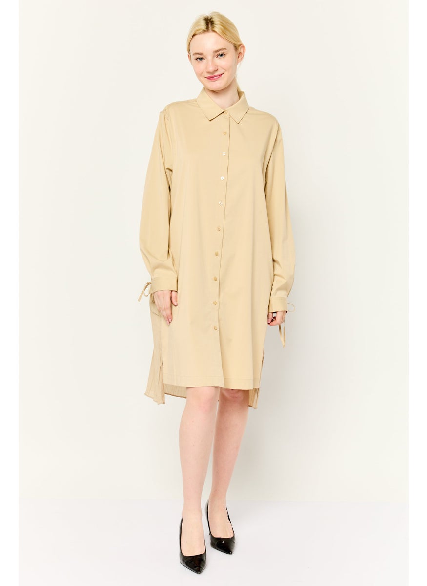 Women Plain Shirt Dress, Beige