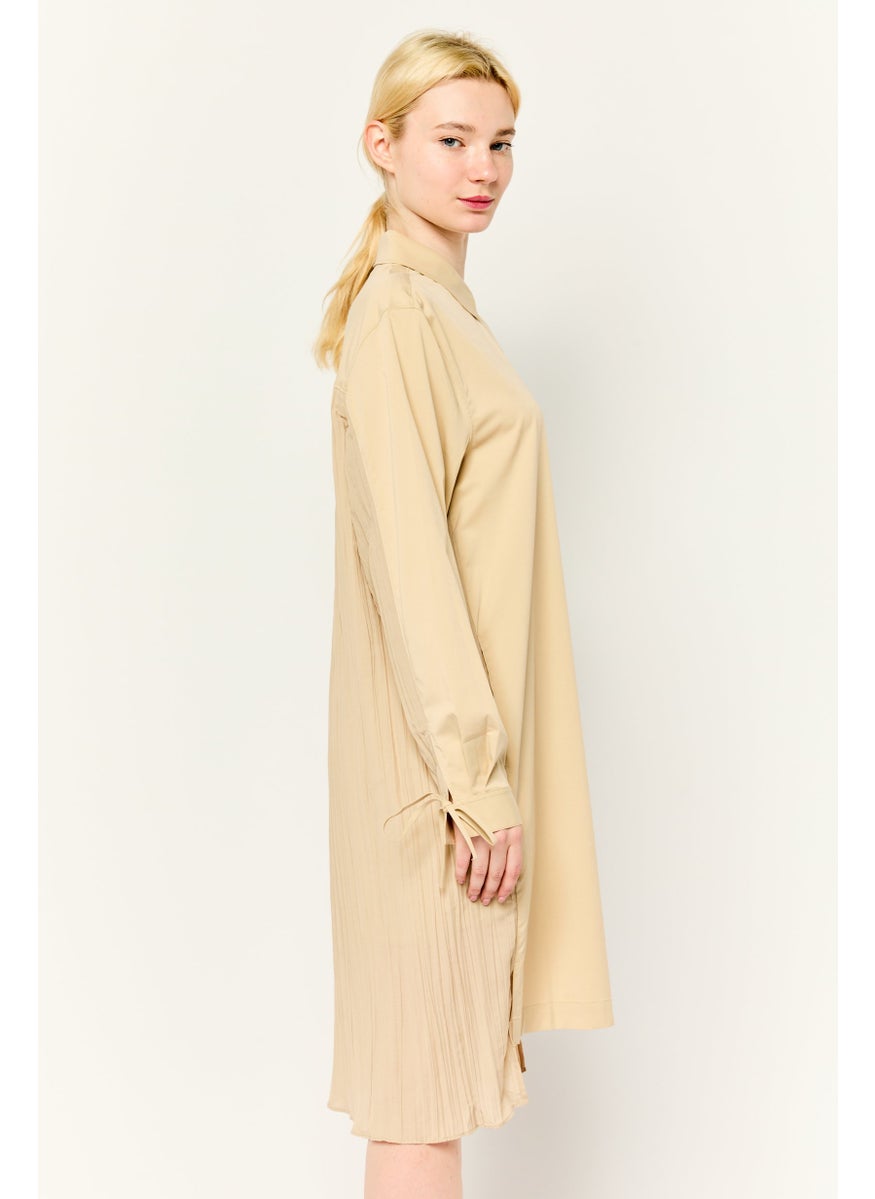 Women Plain Shirt Dress, Beige