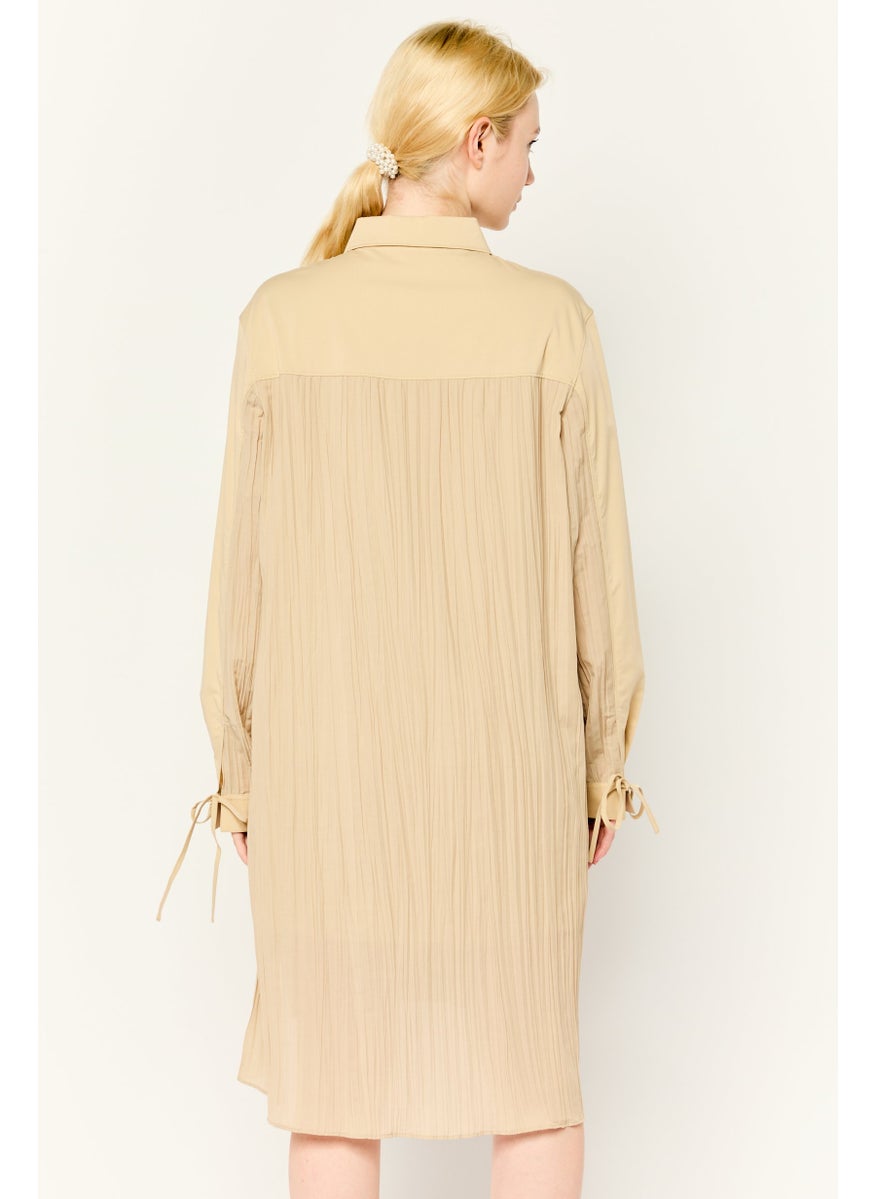 Women Plain Shirt Dress, Beige