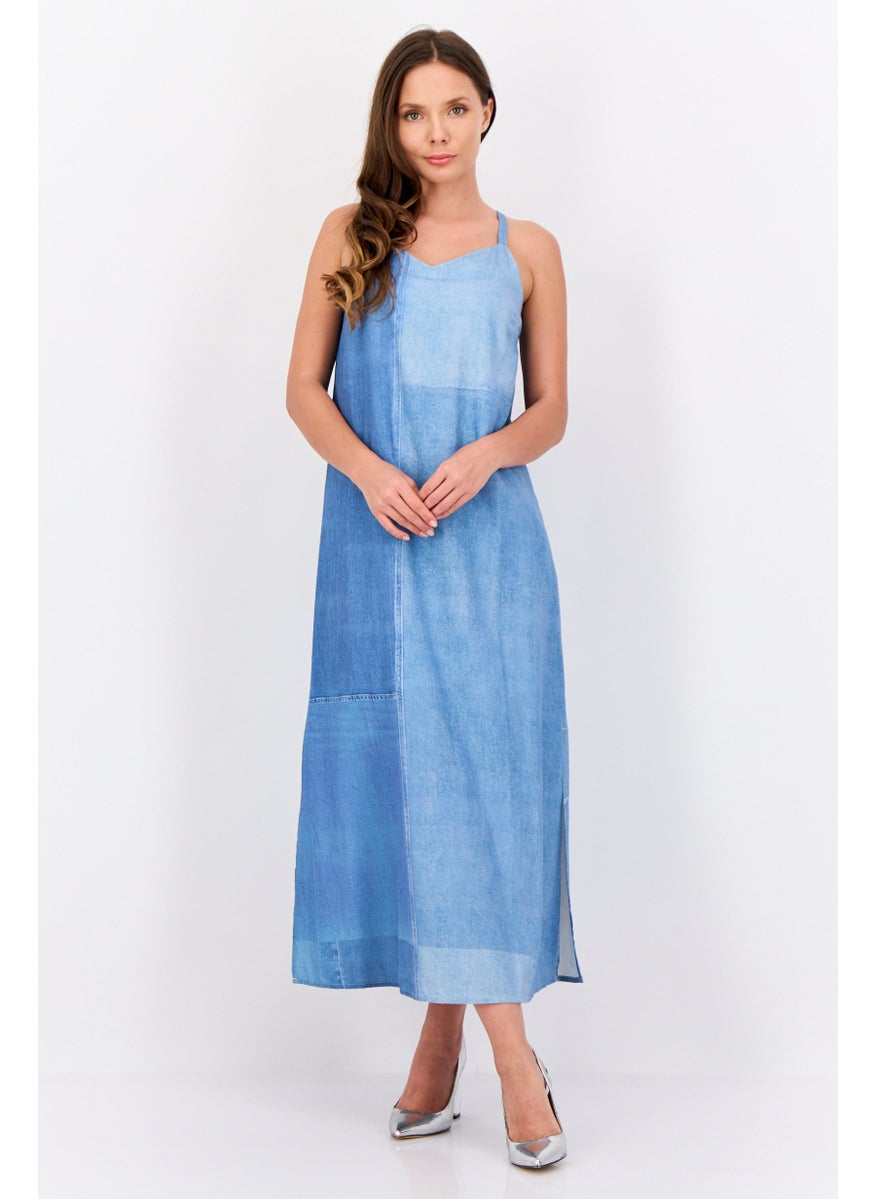 Women Solid Midi Dress, Blue