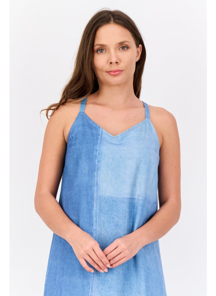 Women Solid Midi Dress, Blue