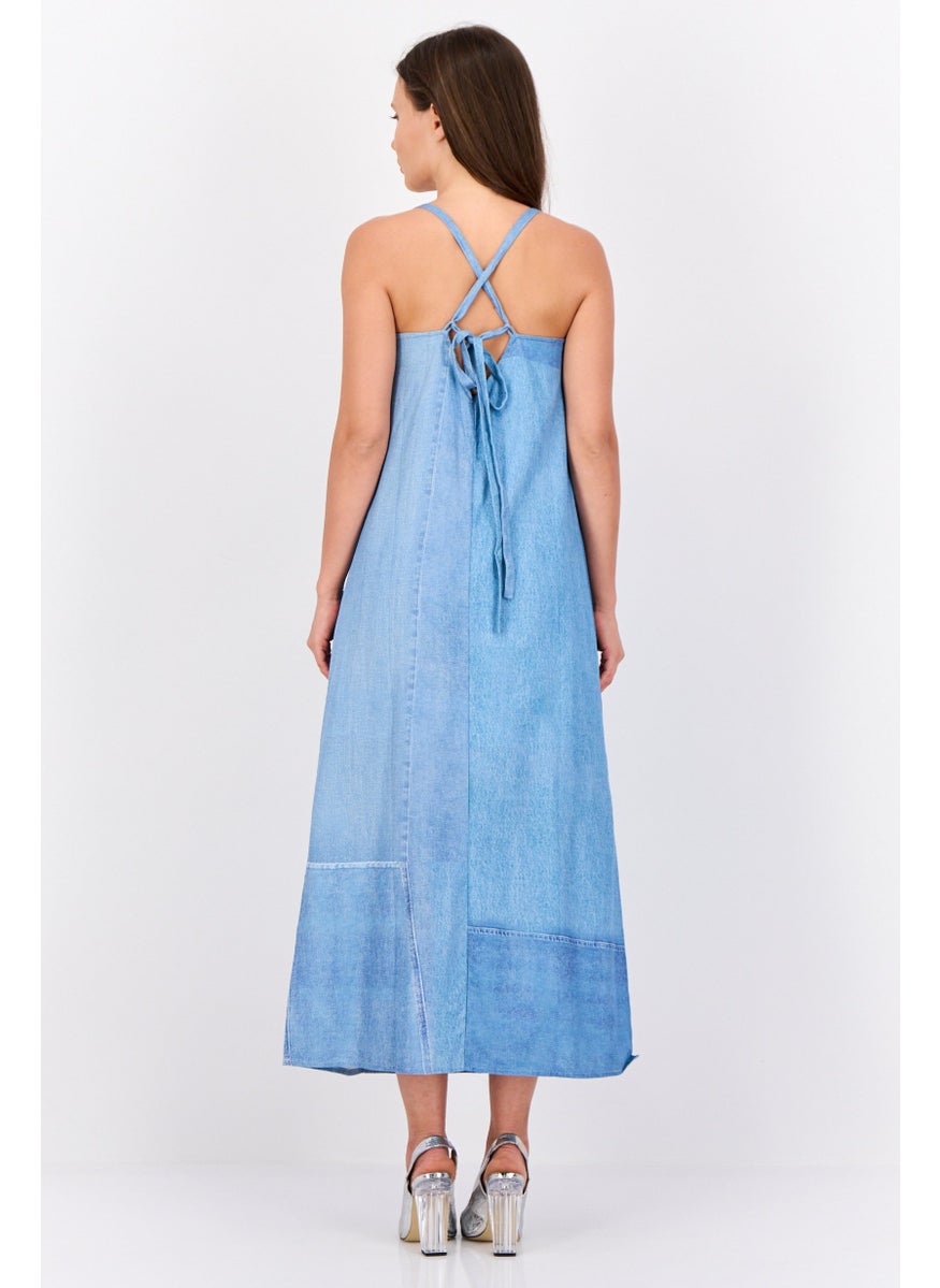 Women Solid Midi Dress, Blue