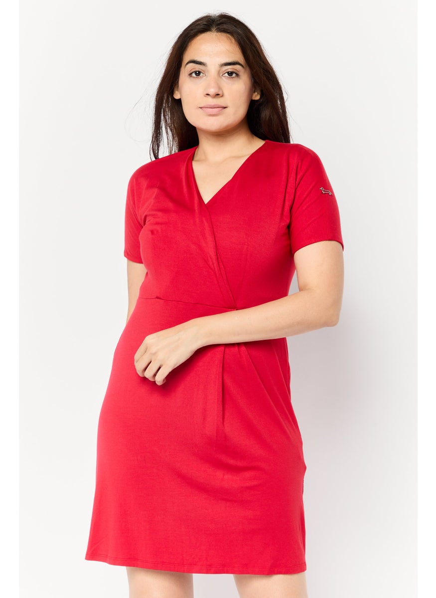 Women Solid Mini Dress, Red