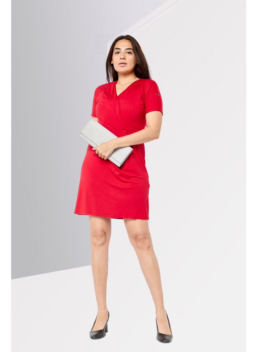 Women Solid Mini Dress, Red