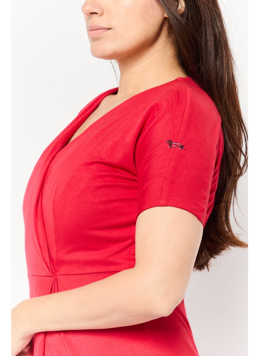 Women Solid Mini Dress, Red
