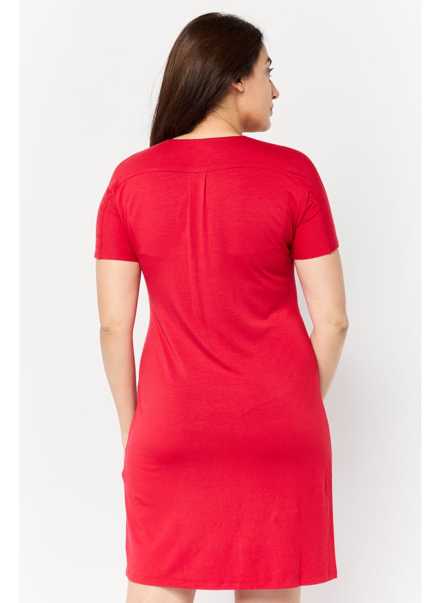 Women Solid Mini Dress, Red
