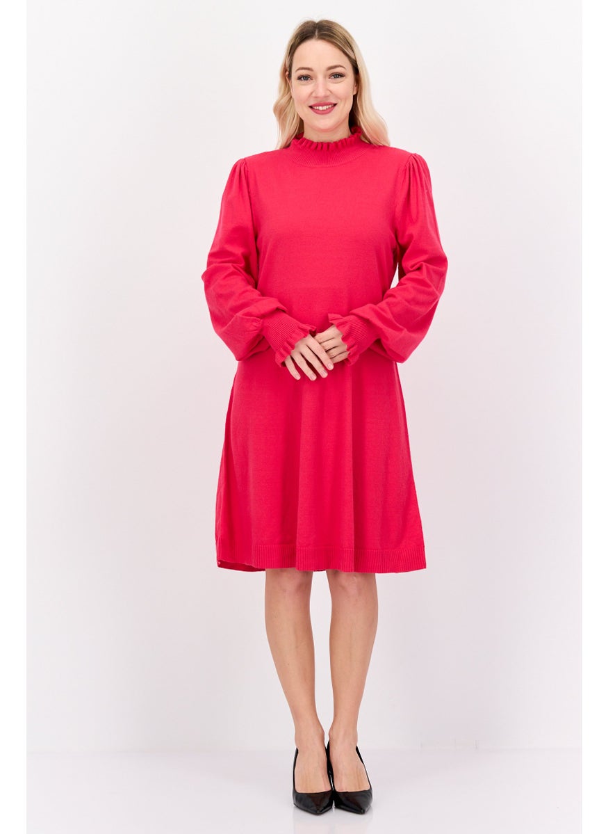 Women Plain Sweater Dress, Pink