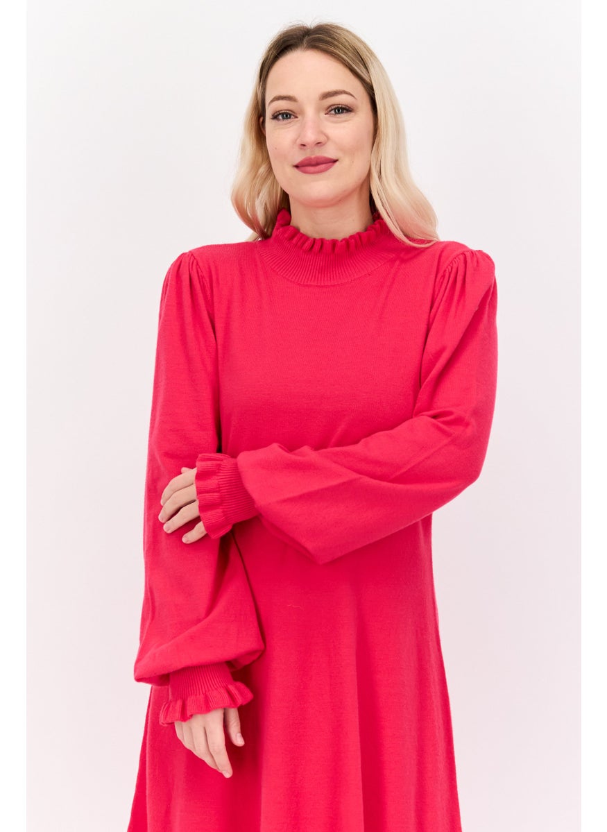 Women Plain Sweater Dress, Pink