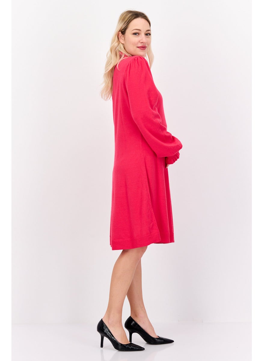 Women Plain Sweater Dress, Pink