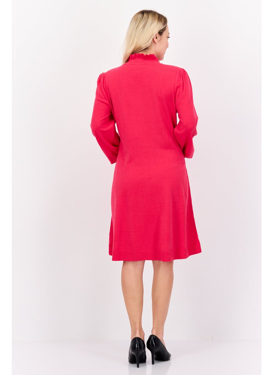 Women Plain Sweater Dress, Pink