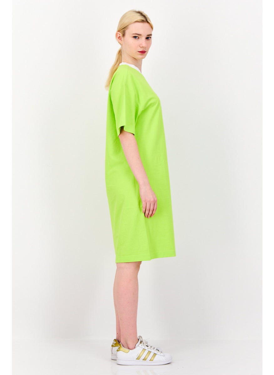 Women Graphic Print Shirt Dress, Lime Green