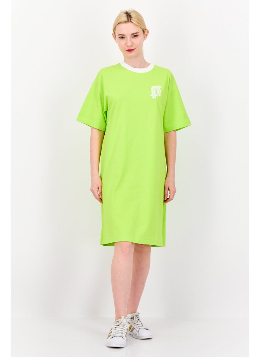 Women Graphic Print Shirt Dress, Lime Green