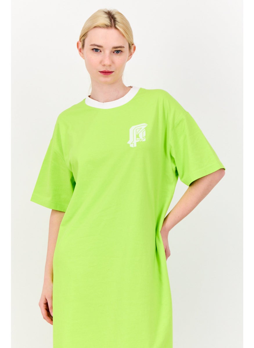 Women Graphic Print Shirt Dress, Lime Green