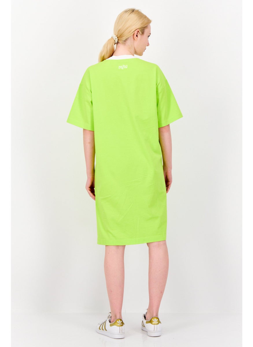 Women Graphic Print Shirt Dress, Lime Green