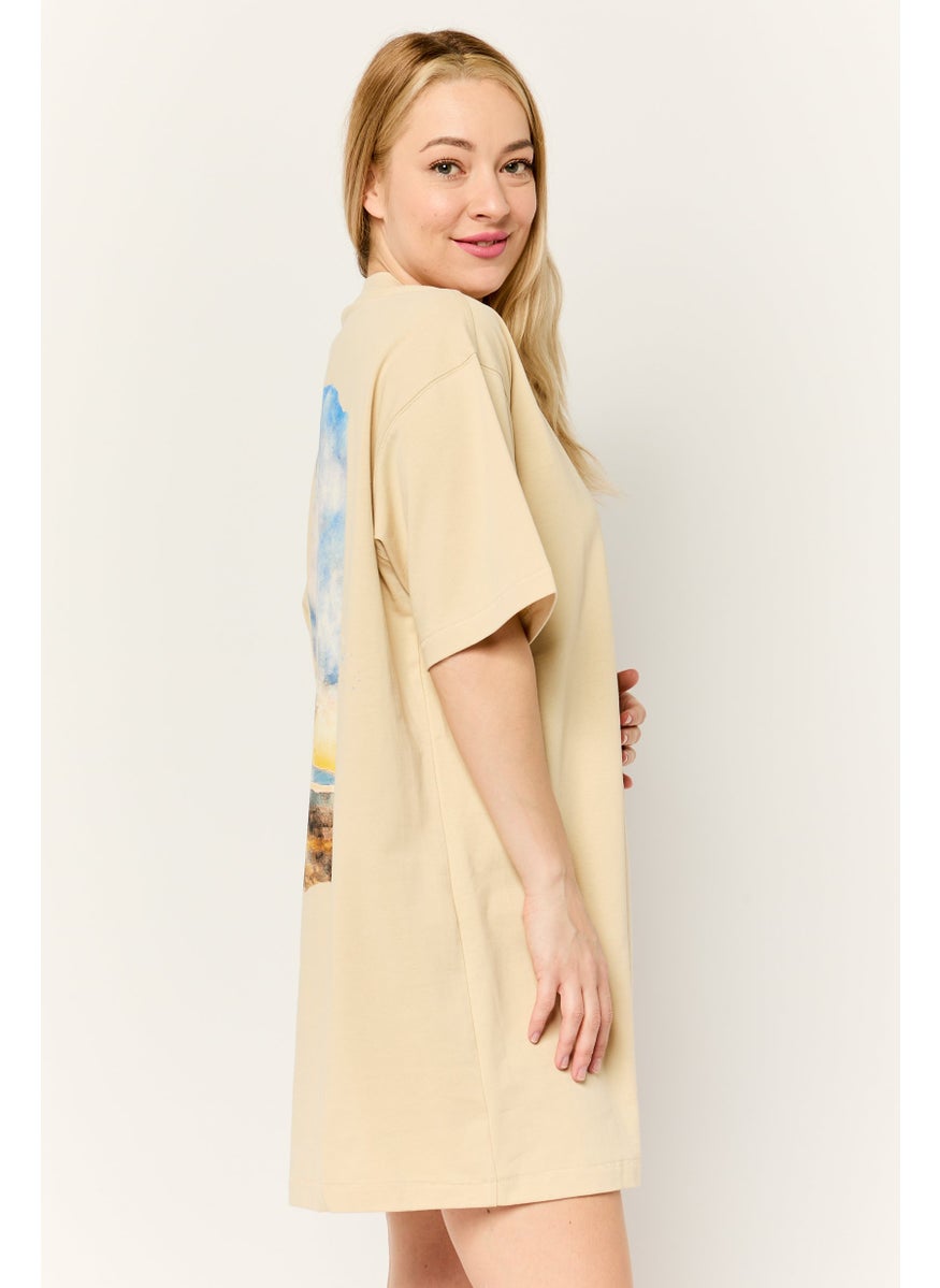 Women Embroidered Logo Shirt Dress, Beige