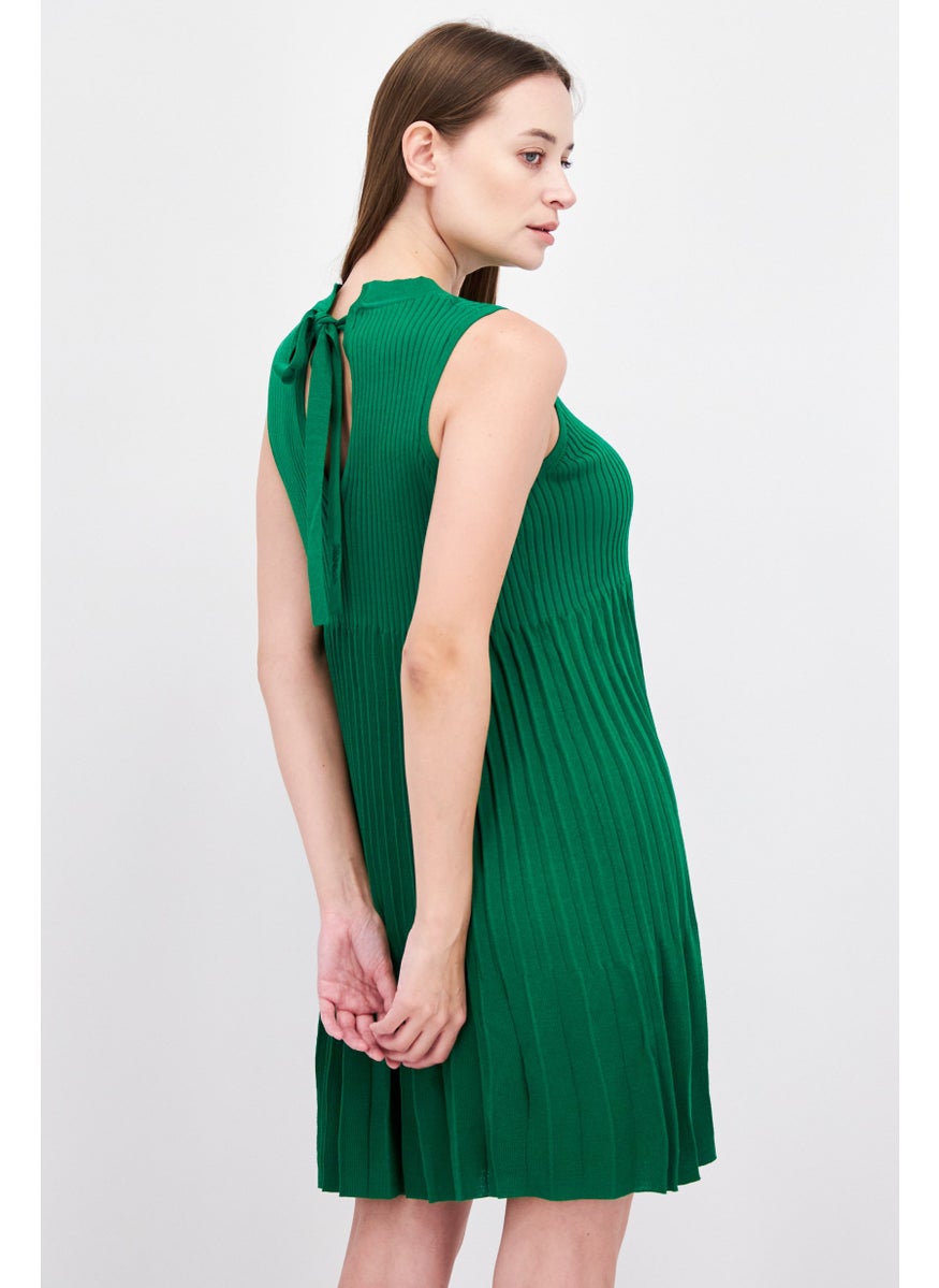Women Pleated Mini Dress, Green