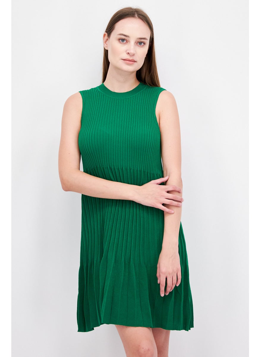 Women Pleated Mini Dress, Green