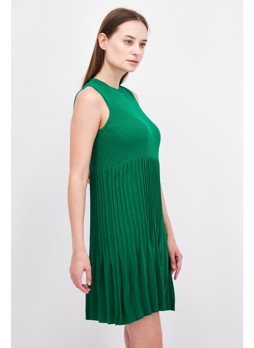 Women Pleated Mini Dress, Green