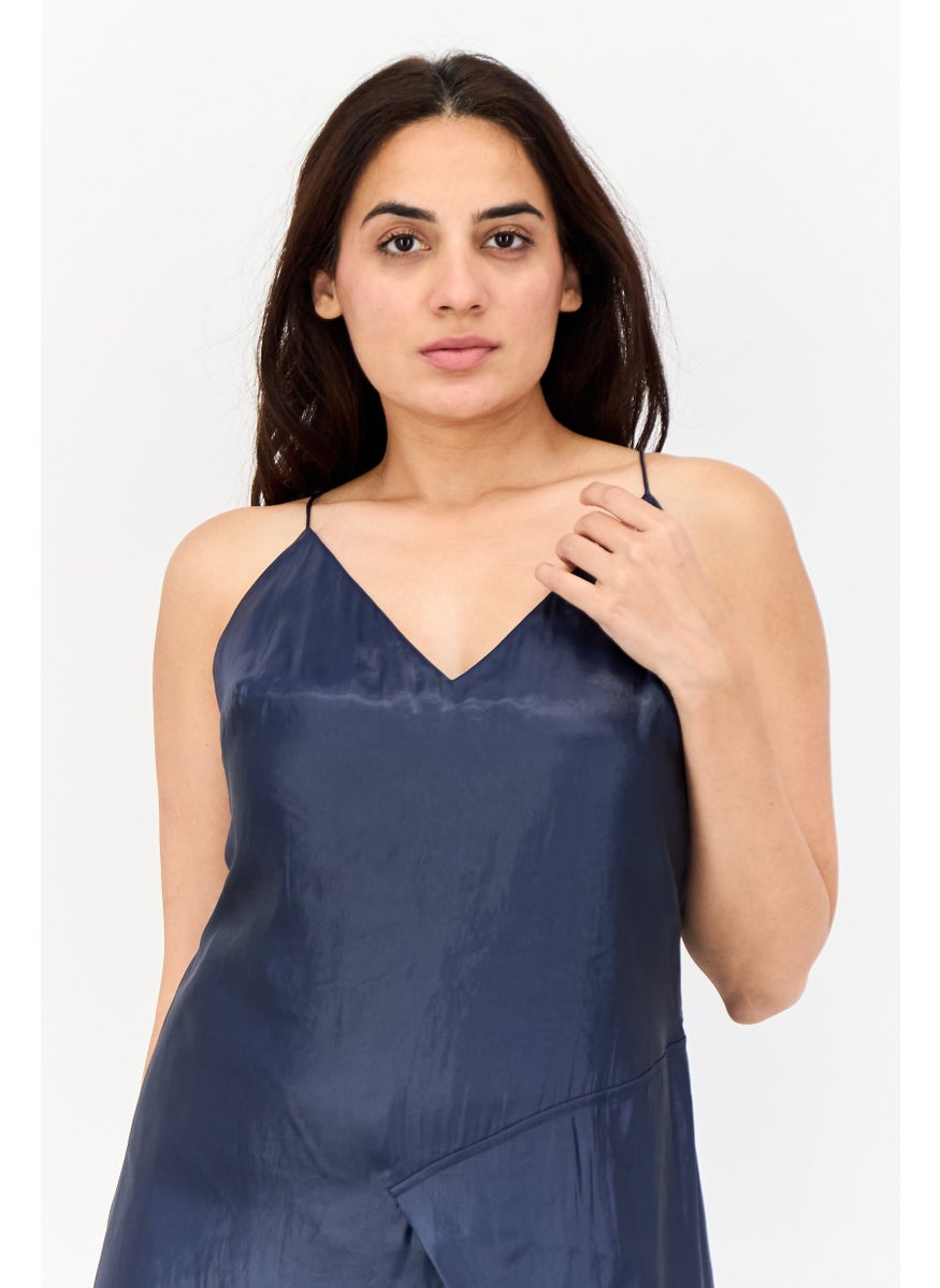 Women Metallic Midi Dress, Navy